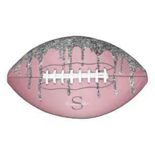 Rose Gold Pink Silver Glitter Drips Monogram Name Football