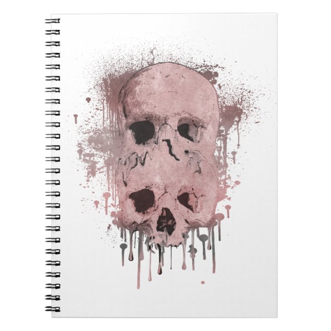 Rose Gold Pink Skull Drip Ink Splatter Graphic Notebook (Front)