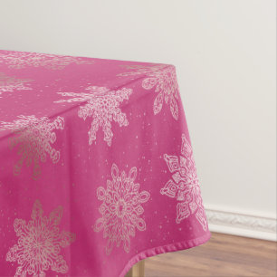 Rose Gold & Pink Snowflake Christmas Pattern Tablecloth