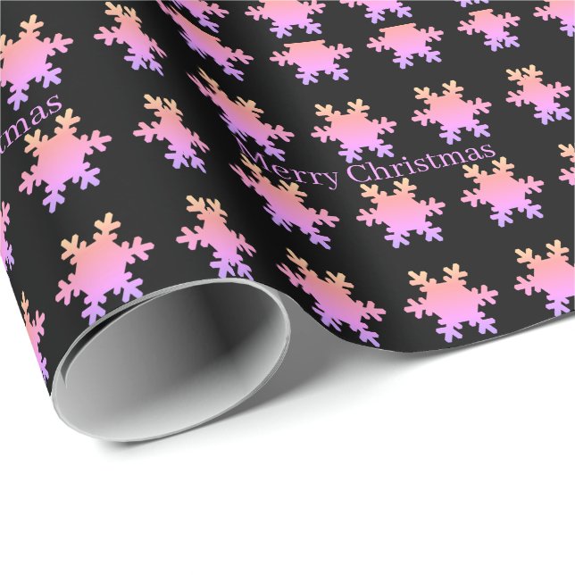 Rose Gold Pink Snowflake Patterns Merry Christmas  Wrapping Paper (Roll Corner)
