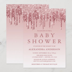 Rose Gold   Pink Sparkle Glitter Baby Shower Invitation