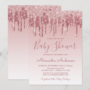 Rose Gold   Pink Sparkle Glitter Baby Shower Invitation