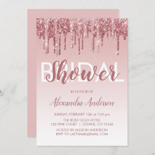 Rose Gold   Pink Sparkle Glitter Bridal Shower Invitation