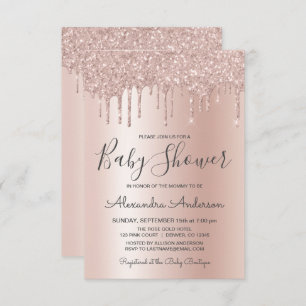 Rose Gold   Pink Sparkle Glitter Foil Baby Shower Invitation