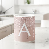 Rose Gold - Pink Sparkle Glitter Monogram Name