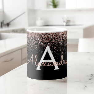 Rose Gold - Pink Sparkle Glitter Monogram Name Coffee Mug