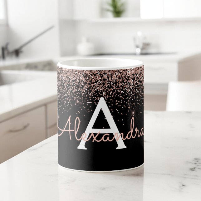 Rose Gold - Pink Sparkle Glitter Monogram Name Coffee Mug (Creator Uploaded)