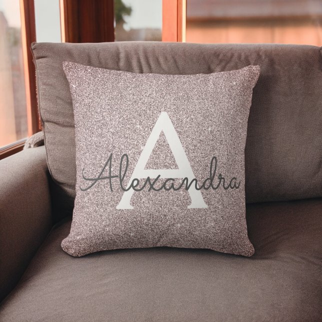 Rose Gold - Pink Sparkle Glitter Monogram Name Cushion (Creator Uploaded)