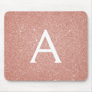 Rose Gold - Pink Sparkle Glitter Monogram Name Mouse Pad