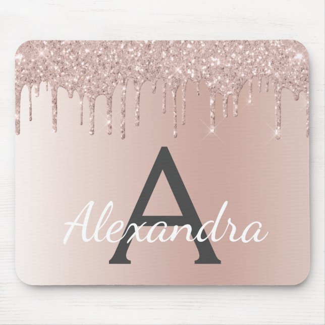 Rose Gold - Pink Sparkle Glitter Monogram Name Mouse Pad (Front)