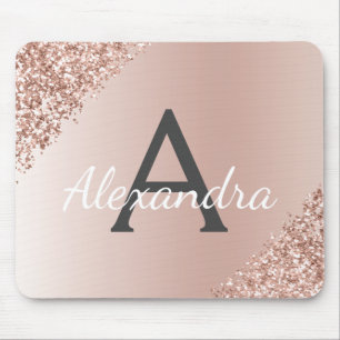 Rose Gold - Pink Sparkle Glitter Monogram Name Mouse Pad
