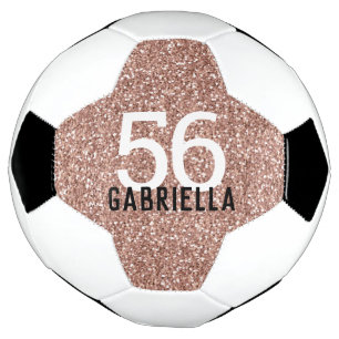 Rose Gold Pink Sparkly Number and Name Soccer Ball