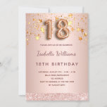 Rose gold pink stars 18th birthday invitation<br><div class="desc">A modern, stylish and glamourous invitation for a 18th birthday party. A faux rose gold metallic looking background with faux gold dripping stars. The name is written with a modern dark rose gold coloured hand lettered style script. Personalise and add your party details. Number 18 is written with a balloon...</div>