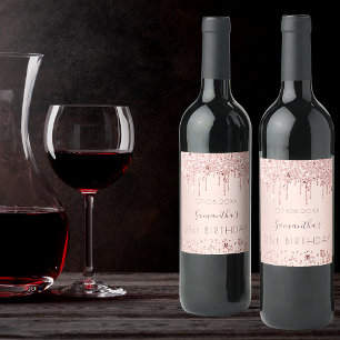 Rose gold pink stars 21st birthday wine label