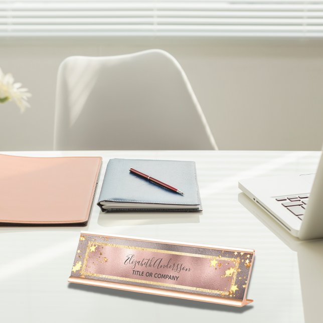 Rose gold pink stars name title business desk name plate (Creator Uploaded)