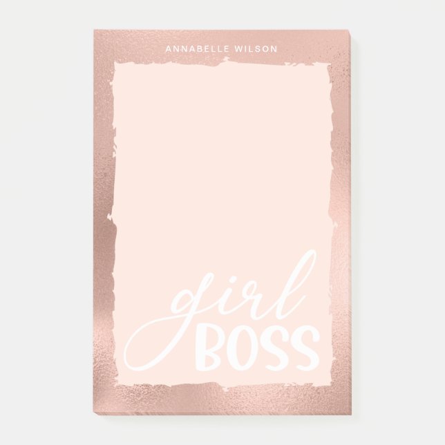 Rose Gold & Pink Stylish Girl Boss Post-it Notes (Front)