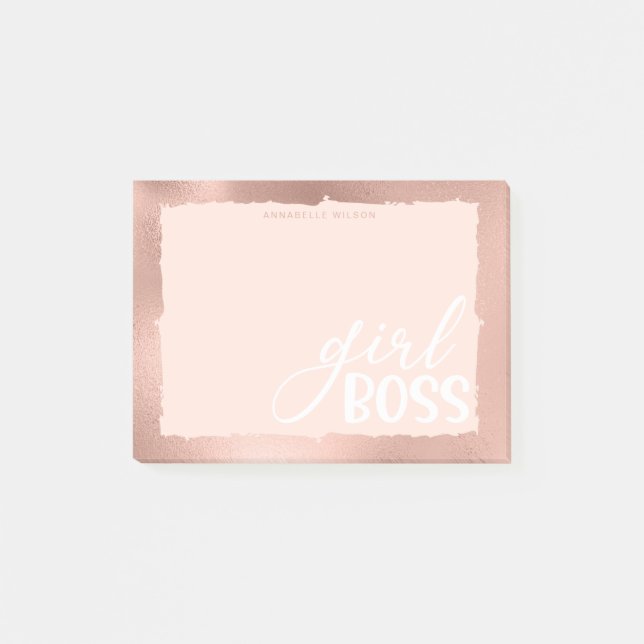 Rose Gold & Pink Stylish Girl Boss Post-it Notes (Front)