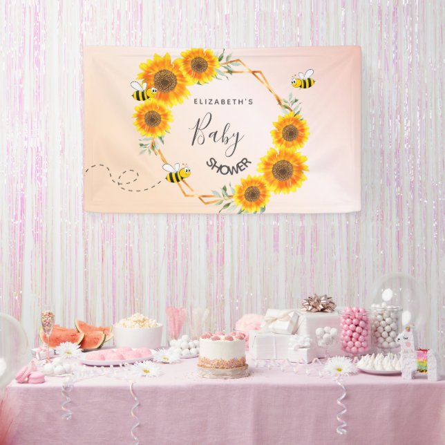 Rose gold pink sunflowers mum to bee Baby Shower Banner (Party)
