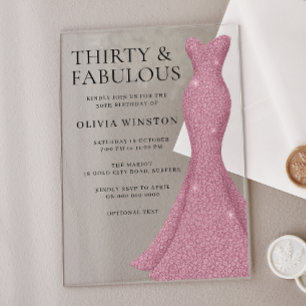 Rose Gold Pink Thirty & Fabulous 30th Birthday Acrylic Invitations