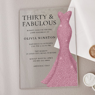 Rose Gold Pink Thirty & Fabulous 30th Birthday Acrylic Invitations