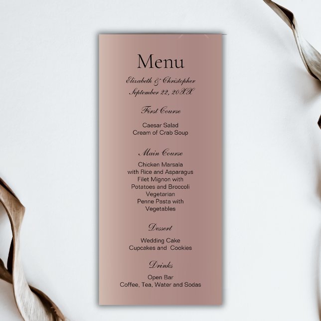 Rose Gold Pink Trendy Modern Wedding Menu (Rose Gold Pink Trendy Modern Wedding Menu)