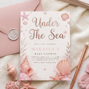Rose Gold Pink Under The Sea Girl Baby Shower Invitation