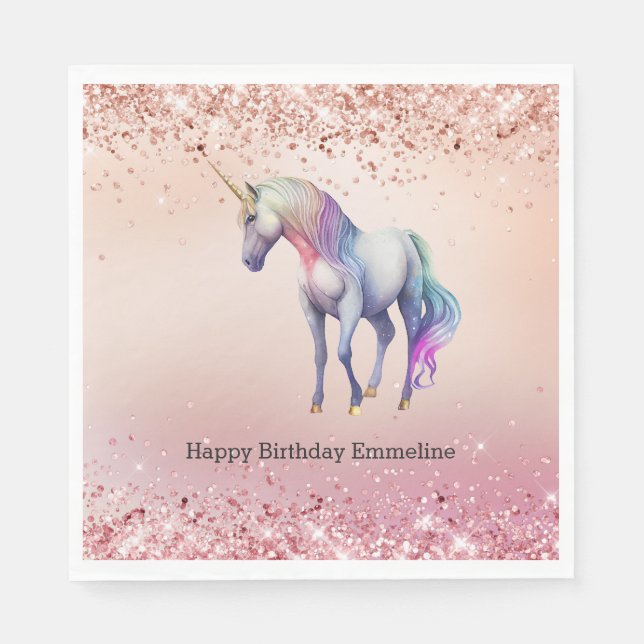 Rose Gold Pink Unicorn Sparkle   Napkin (Front)