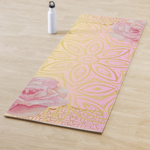 Rose Gold & Pink Water Colour Mandala Yoga Mat