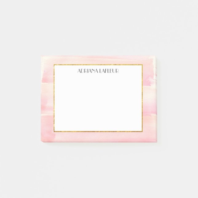 Rose Gold Pink Watercolor Stripe Personalised Post-it Notes (Front)