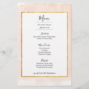 Rose Gold Pink Watercolor Wedding Dinner Menu