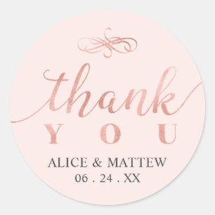 Rose Gold & Pink Wedding Thank you, Favour Classic Round Sticker