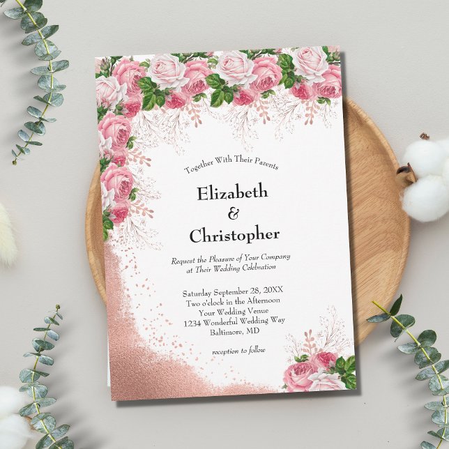 Rose Gold Pink White Floral Elegant Modern Wedding Invitation (Creator Uploaded)