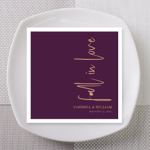 Rose Gold Plum Fall in Love Elegant Script Wedding Napkin
