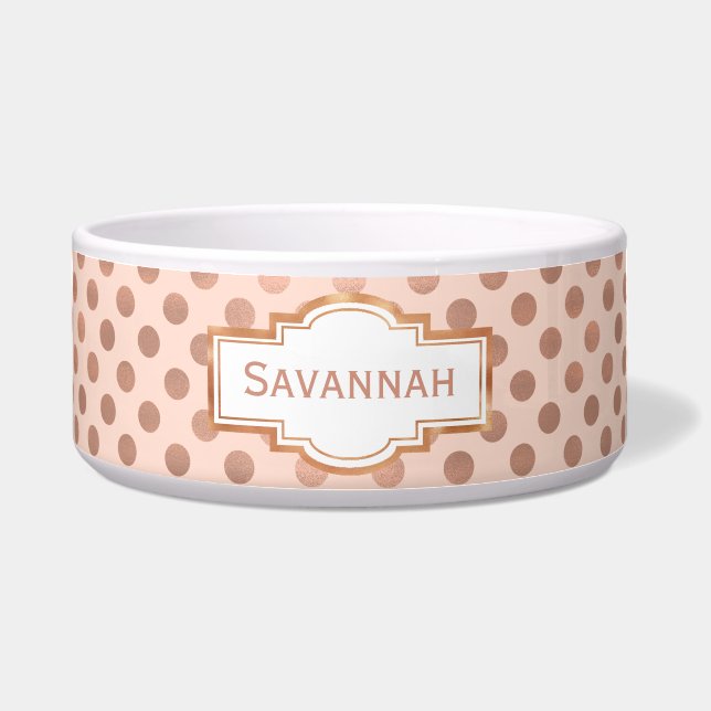 Rose Gold Polka Dot Custom Pet Bowl (Front)