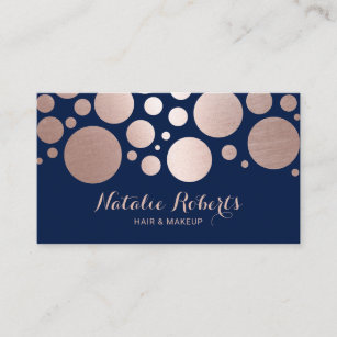 Rose Gold Polka Dot Makeup Artist Hair Salon Navy  Business Card