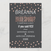 Rose Gold Polka Dots and Charcoal Black Bridesmaid