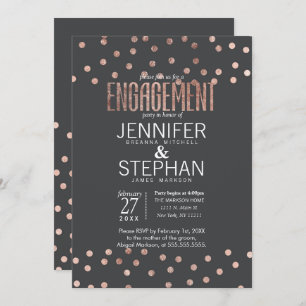 Rose Gold Polka Dots and Charcoal Grey Engagement Invitation