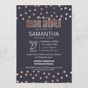 Rose Gold Polka Dots and Navy Blue Bridal Shower Invitation