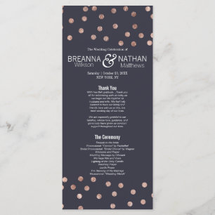 Rose Gold Polka Dots and Navy Blue Wedding Program Programme