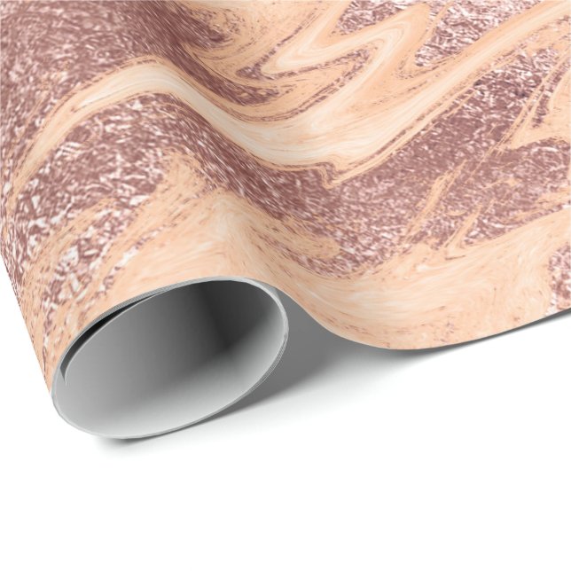 Rose Gold Powder Coral Copper Blush Marble Stone Wrapping Paper (Roll Corner)