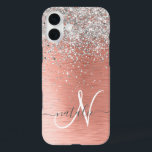 Rose Gold Pretty Girly Silver Glitter Sparkly iPhone 16 Plus Case<br><div class="desc">Easily personalise this trendy chic phone case design featuring pretty silver sparkling glitter on a rose gold brushed metallic background.</div>