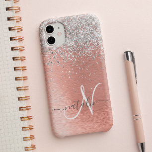 Rose Gold Pretty Girly Silver Glitter Sparkly Case-Mate iPhone 14 Plus Case