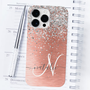 Rose Gold Pretty Girly Silver Glitter Sparkly Case-Mate iPhone 14 Pro Max Case