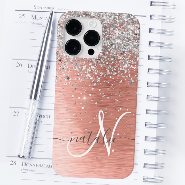Rose Gold Pretty Girly Silver Glitter Sparkly Case-Mate iPhone Case (Creator Uploaded)