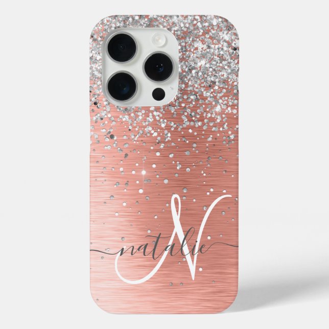 Rose Gold Pretty Girly Silver Glitter Sparkly Case-Mate iPhone Case (Back)