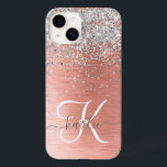 Rose Gold Pretty Girly Silver Glitter Sparkly Case-Mate iPhone 14 Case<br><div class="desc">Easily personalise this trendy chic phone case design featuring pretty silver sparkling glitter on a rose gold brushed metallic background.</div>