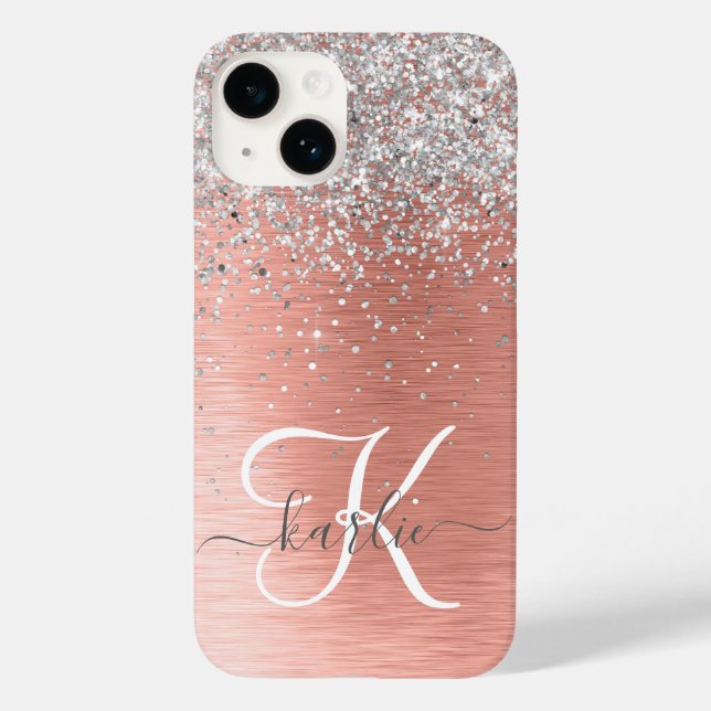 Rose Gold Pretty Girly Silver Glitter Sparkly Case-Mate iPhone Case (Back)
