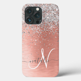 Rose Gold Pretty Girly Silver Glitter Sparkly iPhone 13 Pro Case