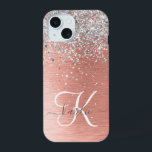 Rose Gold Pretty Girly Silver Glitter Sparkly iPhone 15 Case<br><div class="desc">Easily personalise this trendy chic phone case design featuring pretty silver sparkling glitter on a rose gold brushed metallic background.</div>