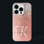Rose Gold Pretty Girly Silver Glitter Sparkly iPhone 14 Pro Case<br><div class="desc">Easily personalise this trendy chic phone case design featuring pretty silver sparkling glitter on a rose gold brushed metallic background.</div>